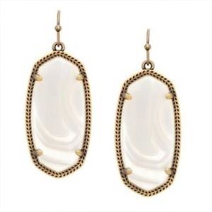 Kendra Scott Elle drop earrings in rare Antique Brass with opalescent stone